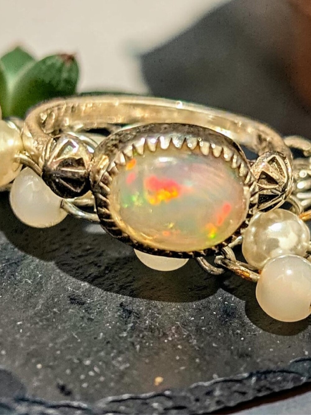 Petite Ethiopian Opal Sterling Silver Ring - Picture 9 of 10